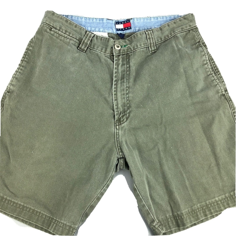 Tommy Hilfiger Men's Flat Classic Fit Chino Green Shorts Size 33 Spell Out Logo